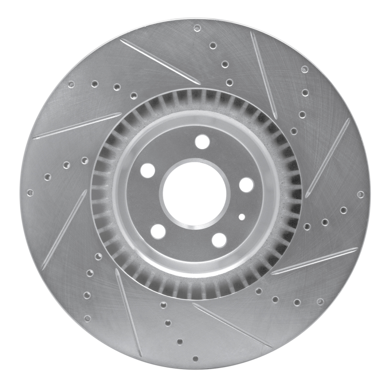 Audi A6 Quattro Brake Rotor (1) - Front Left - R1 Concepts - Drilled & Slotted - Silver - `12-`18